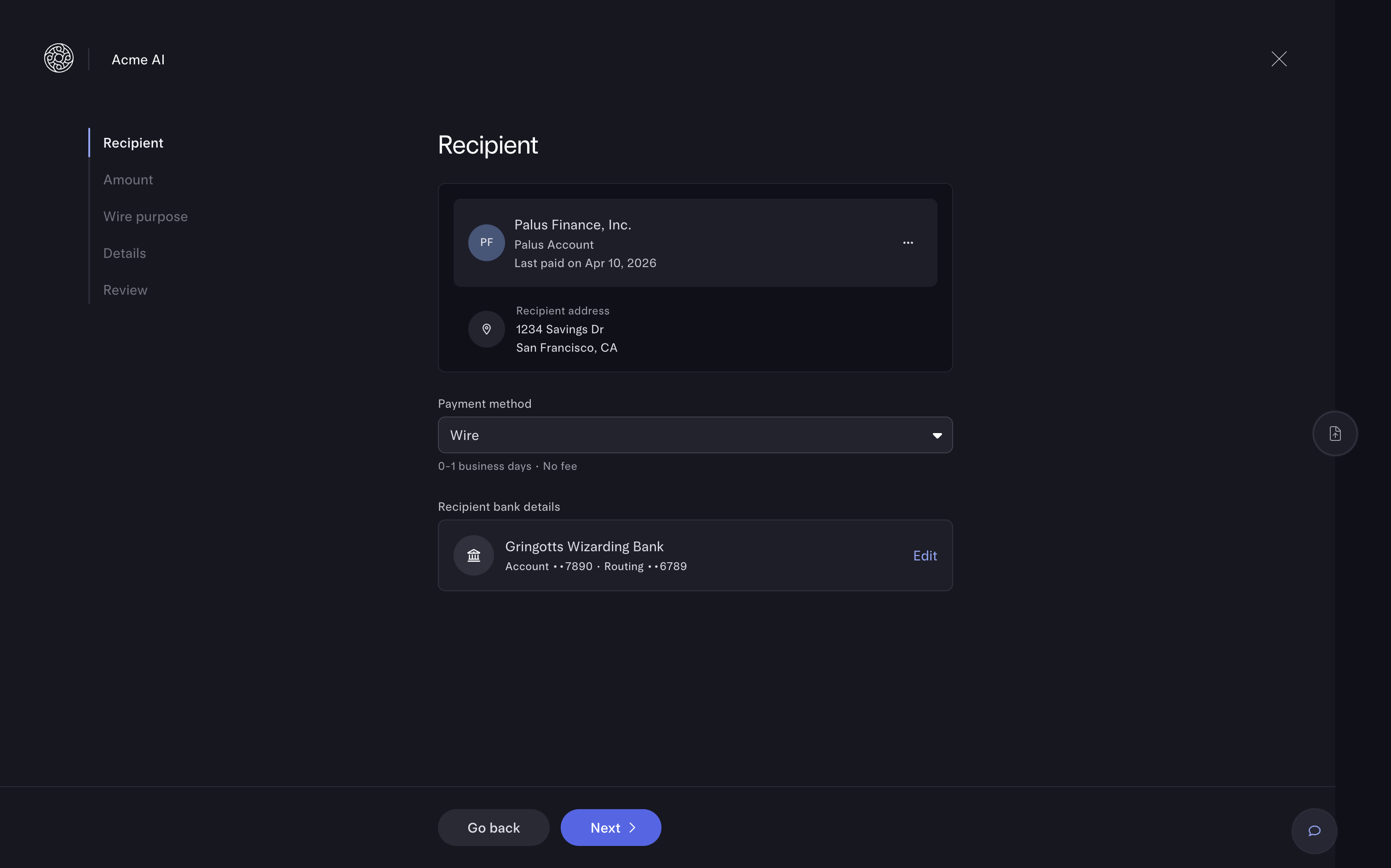Creating a recipient in Mercury